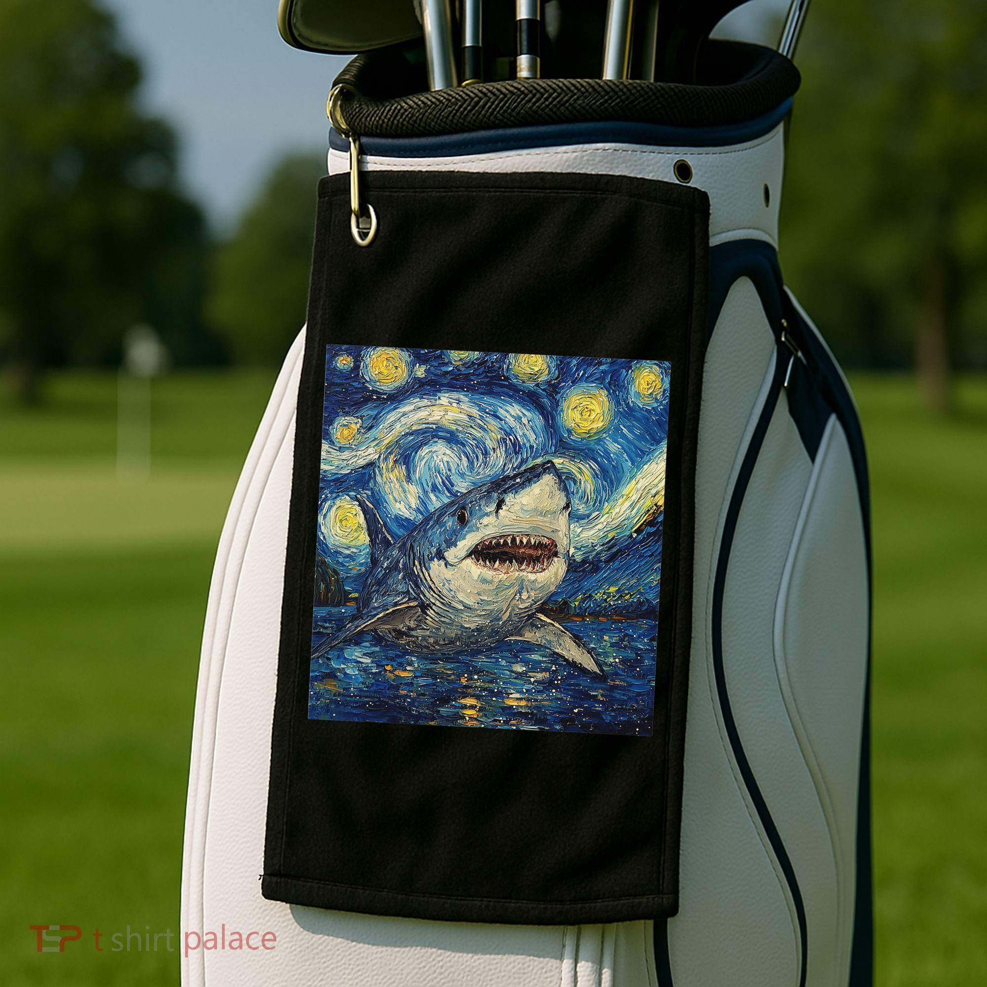 Funny Shark Van Gogh Style Starry Night Golf Towel