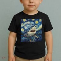 Funny Shark Van Gogh Style Starry Night Toddler T-Shirt thumb 2