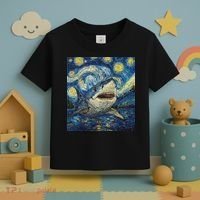 Funny Shark Van Gogh Style Starry Night Toddler T-Shirt thumb 3