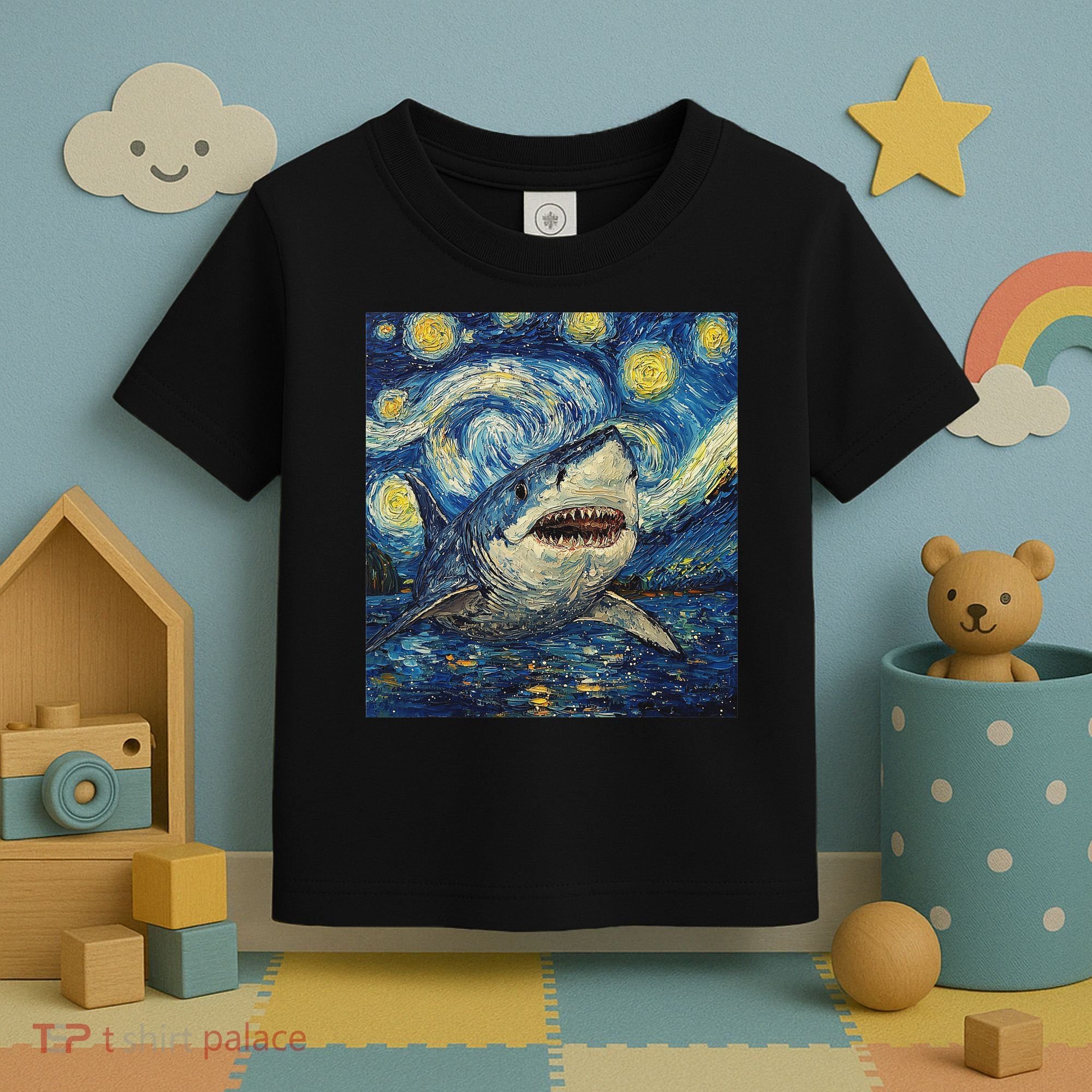 Funny Shark Van Gogh Style Starry Night Toddler T-Shirt