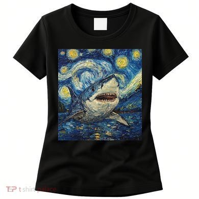 Funny Shark Van Gogh Style Starry Night Women's T-Shirt