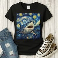 Funny Shark Van Gogh Style Starry Night Women's T-Shirt thumb 3