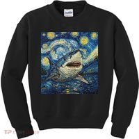 Funny Shark Van Gogh Style Starry Night Kids Sweatshirt thumb 0