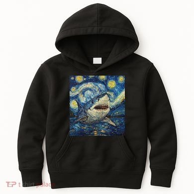 Funny Shark Van Gogh Style Starry Night Kids Hoodie