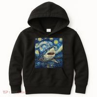 Funny Shark Van Gogh Style Starry Night Kids Hoodie thumb 0