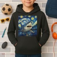 Funny Shark Van Gogh Style Starry Night Kids Hoodie thumb 2
