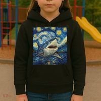 Funny Shark Van Gogh Style Starry Night Kids Hoodie thumb 3