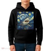 Funny Shark Van Gogh Style Starry Night Kids Hoodie thumb 4