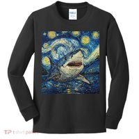 Funny Shark Van Gogh Style Starry Night Kids Long Sleeve Shirt thumb 0