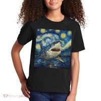 Funny Shark Van Gogh Style Starry Night Kids T-Shirt thumb 2