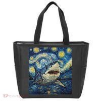 Funny Shark Van Gogh Style Starry Night Tote Bag thumb 0