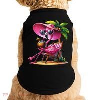 Flamingo Summer Vibes Beach Palm Tree Summer Vacation Doggie Tank thumb 0