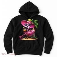 Flamingo Summer Vibes Beach Palm Tree Summer Vacation Hoodie thumb 0