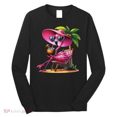 Flamingo Summer Vibes Beach Palm Tree Summer Vacation Long Sleeve Shirt