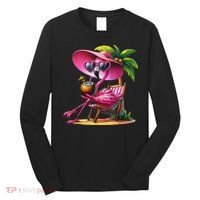 Flamingo Summer Vibes Beach Palm Tree Summer Vacation Long Sleeve Shirt thumb 0