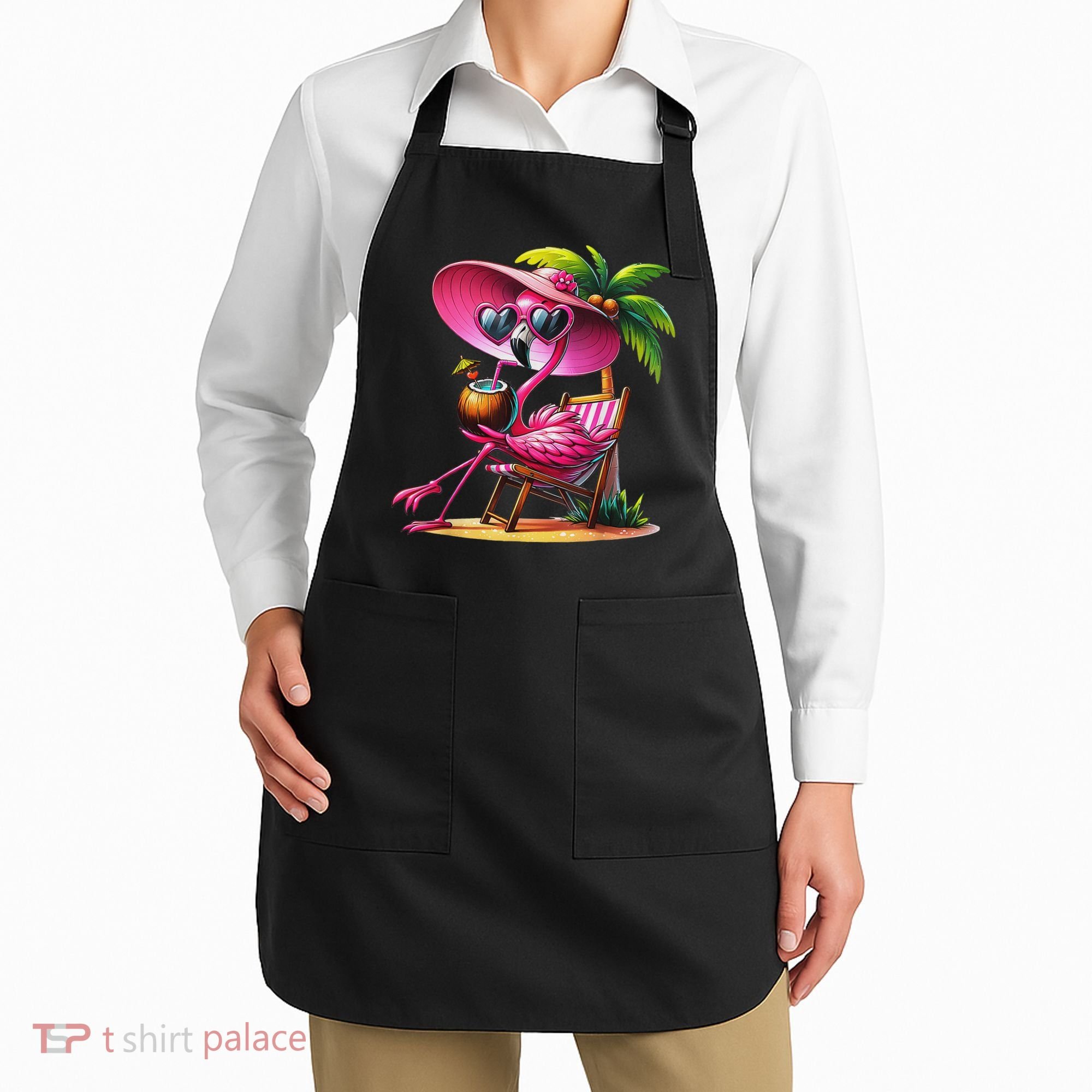 Flamingo Summer Vibes Beach Palm Tree Summer Vacation Apron