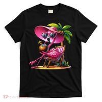 Flamingo Summer Vibes Beach Palm Tree Summer Vacation T-Shirt thumb 0