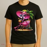 Flamingo Summer Vibes Beach Palm Tree Summer Vacation T-Shirt thumb 3