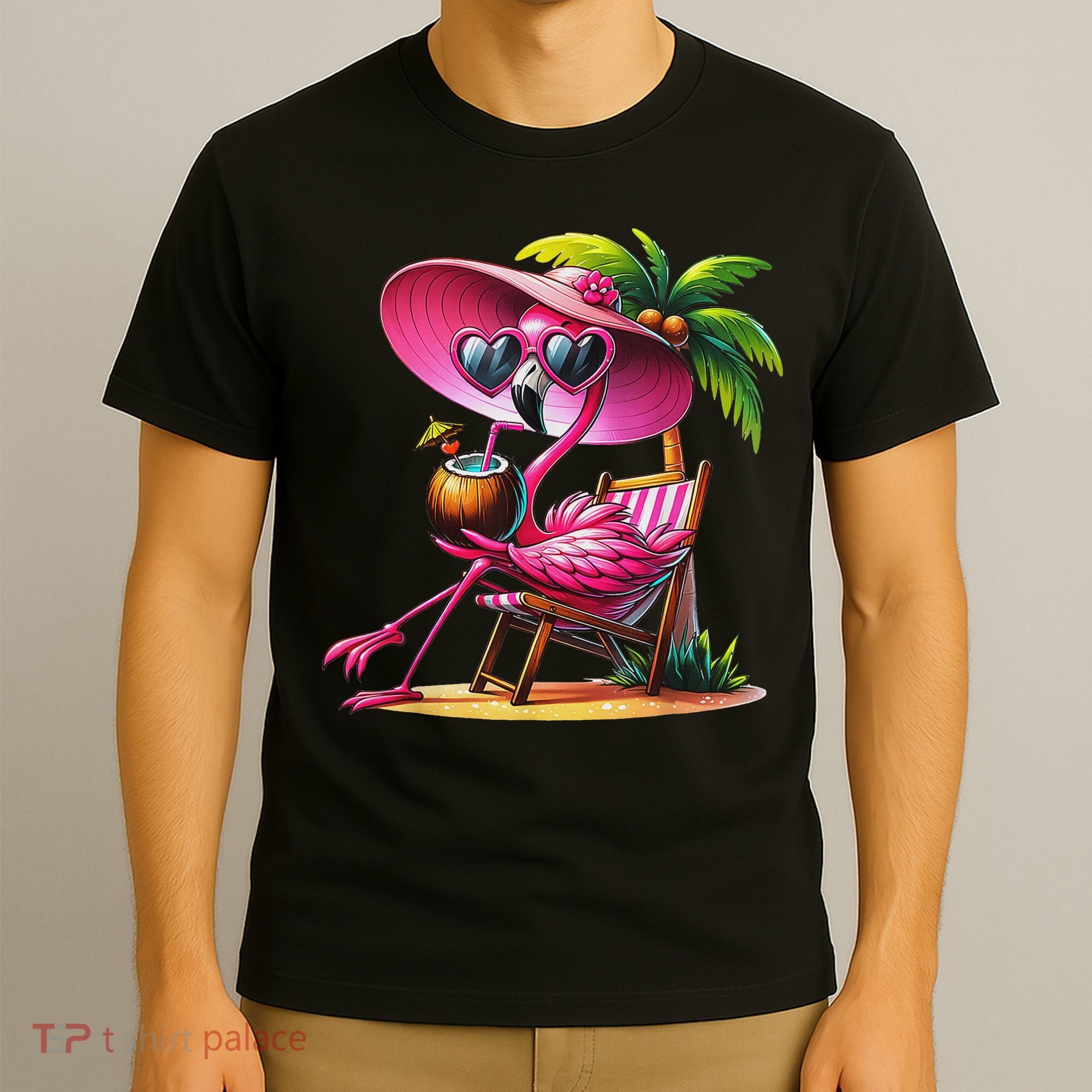 Flamingo Summer Vibes Beach Palm Tree Summer Vacation T-Shirt