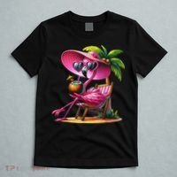 Flamingo Summer Vibes Beach Palm Tree Summer Vacation T-Shirt thumb 5
