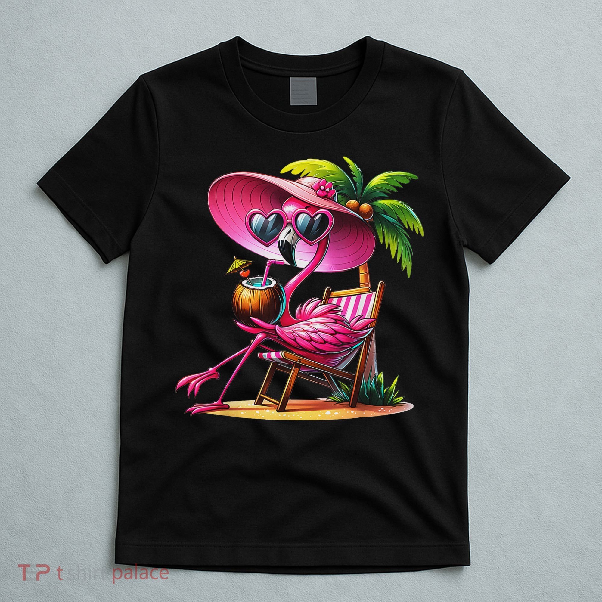 Flamingo Summer Vibes Beach Palm Tree Summer Vacation T-Shirt