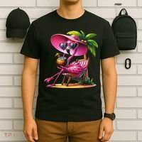 Flamingo Summer Vibes Beach Palm Tree Summer Vacation T-Shirt thumb 6