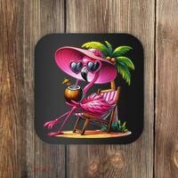 Flamingo Summer Vibes Beach Palm Tree Summer Vacation Coaster thumb 0