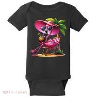 Flamingo Summer Vibes Beach Palm Tree Summer Vacation Baby Bodysuit thumb 0