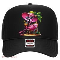 Flamingo Summer Vibes Beach Palm Tree Summer Vacation Hat thumb 0
