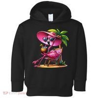 Flamingo Summer Vibes Beach Palm Tree Summer Vacation Toddler Hoodie thumb 0