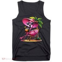 Flamingo Summer Vibes Beach Palm Tree Summer Vacation Tank Top thumb 0