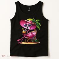 Flamingo Summer Vibes Beach Palm Tree Summer Vacation Tank Top thumb 2