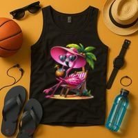 Flamingo Summer Vibes Beach Palm Tree Summer Vacation Tank Top thumb 4