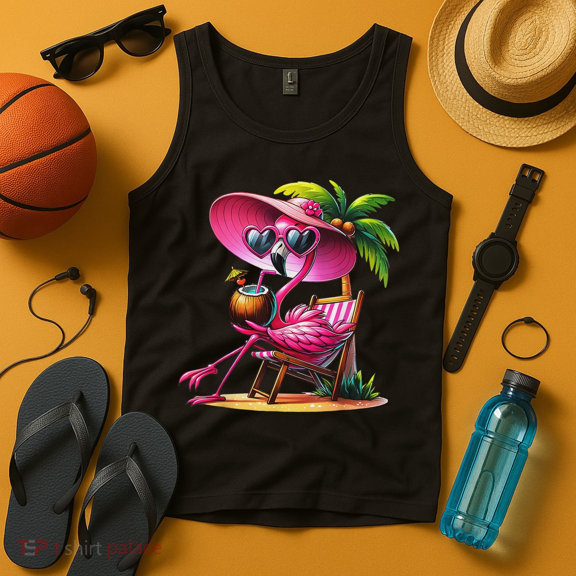 Flamingo Summer Vibes Beach Palm Tree Summer Vacation Tank Top