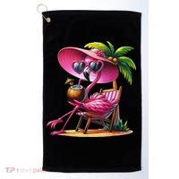 Flamingo Summer Vibes Beach Palm Tree Summer Vacation Golf Towel thumb 0