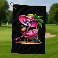 Flamingo Summer Vibes Beach Palm Tree Summer Vacation Golf Towel thumb 1