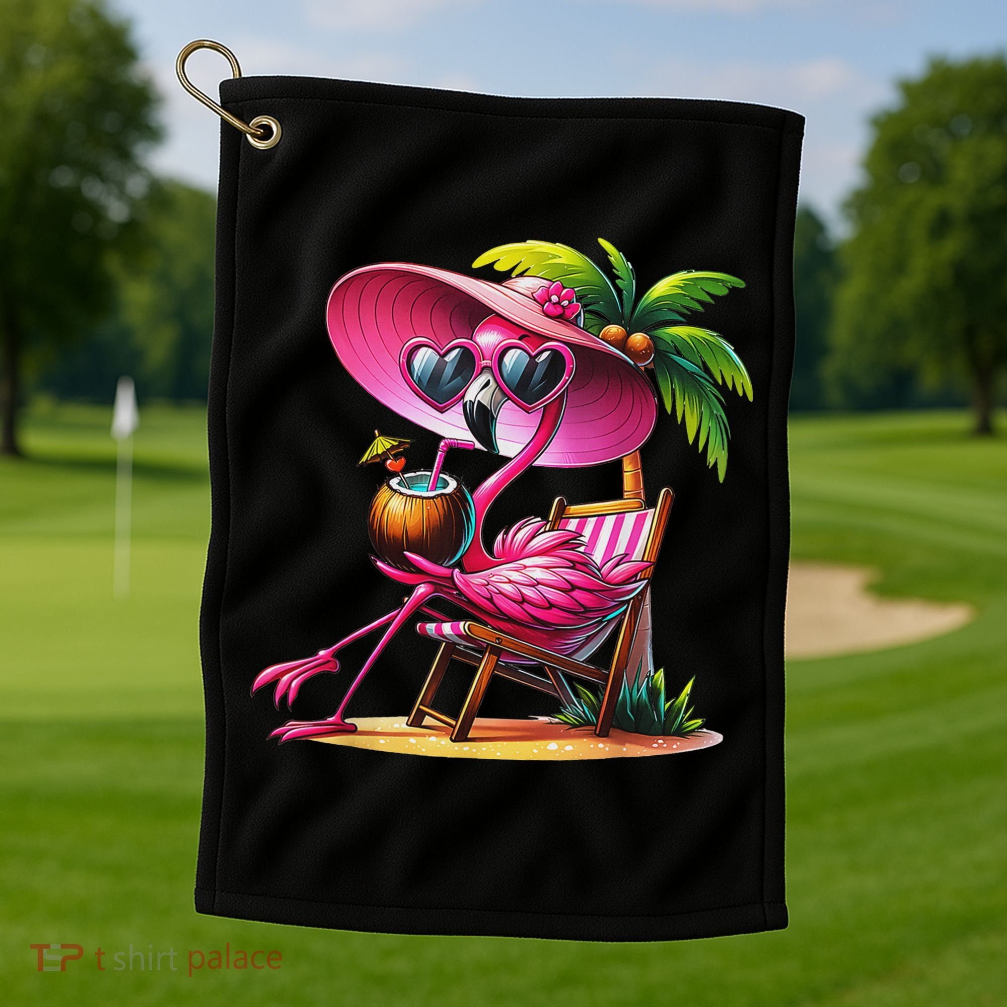 Flamingo Summer Vibes Beach Palm Tree Summer Vacation Golf Towel