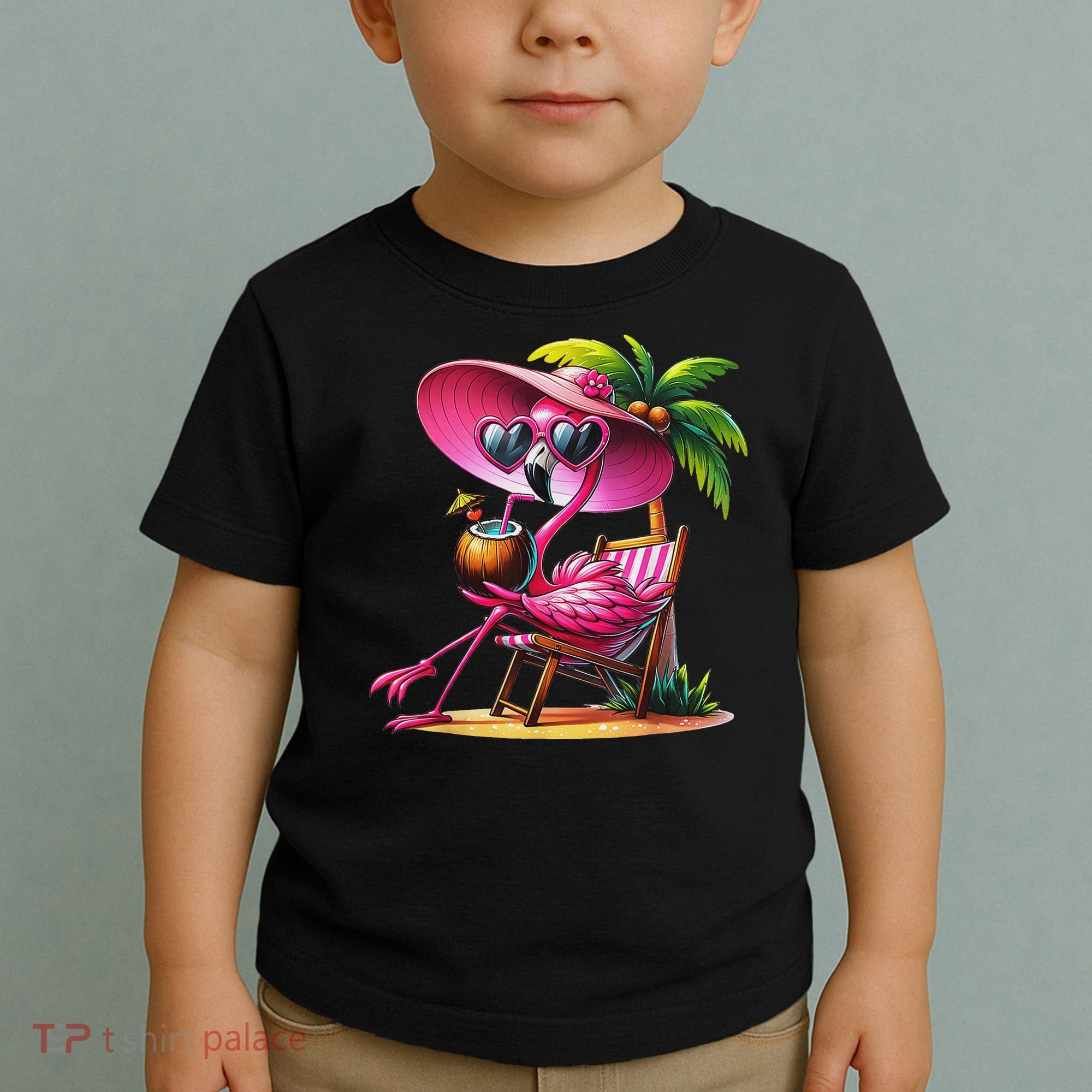 Flamingo Summer Vibes Beach Palm Tree Summer Vacation Toddler T-Shirt