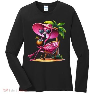 Flamingo Summer Vibes Beach Palm Tree Summer Vacation Women's Long Sleeve Shirt