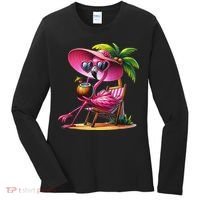 Flamingo Summer Vibes Beach Palm Tree Summer Vacation Women's Long Sleeve Shirt thumb 0