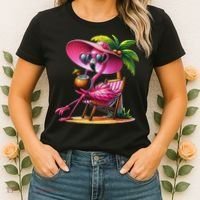Flamingo Summer Vibes Beach Palm Tree Summer Vacation Women's T-Shirt thumb 2