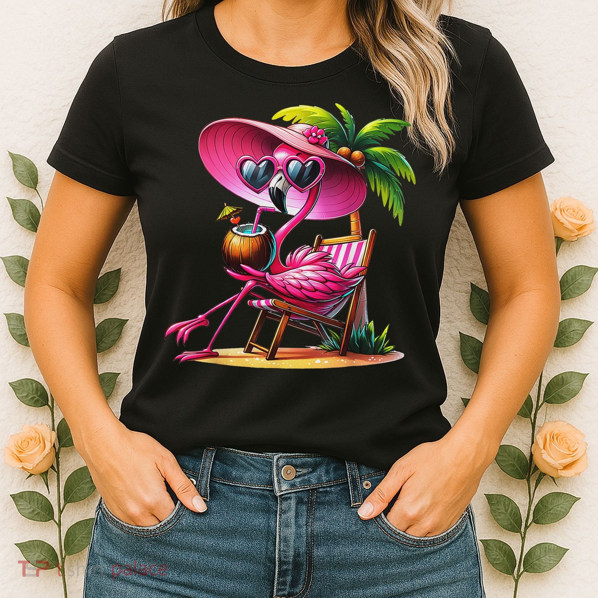 Flamingo Summer Vibes Beach Palm Tree Summer Vacation Women's T-Shirt
