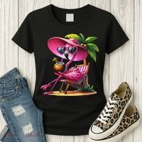 Flamingo Summer Vibes Beach Palm Tree Summer Vacation Women's T-Shirt thumb 3