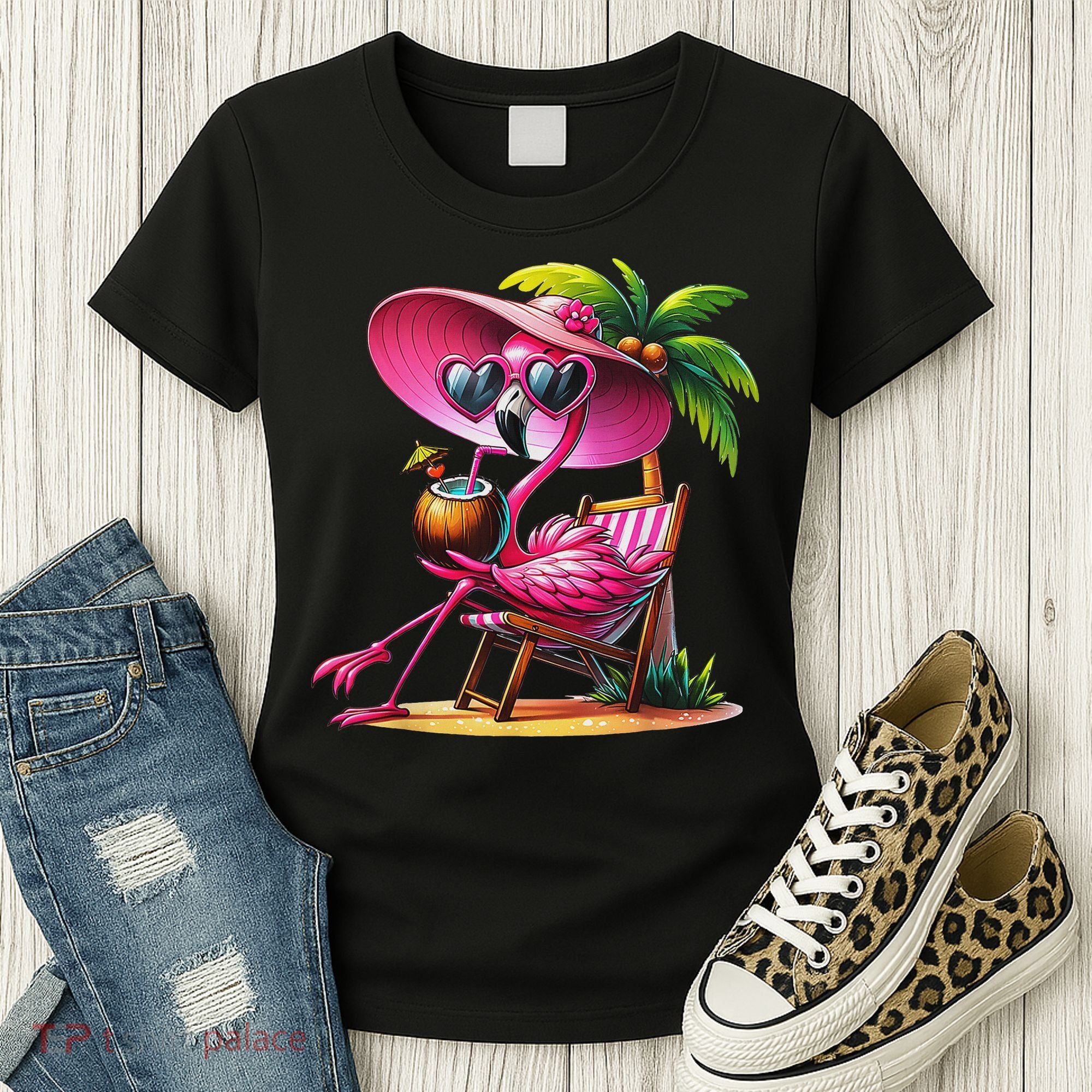 Flamingo Summer Vibes Beach Palm Tree Summer Vacation Women's T-Shirt