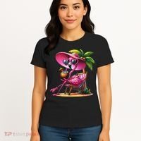 Flamingo Summer Vibes Beach Palm Tree Summer Vacation Women's T-Shirt thumb 4