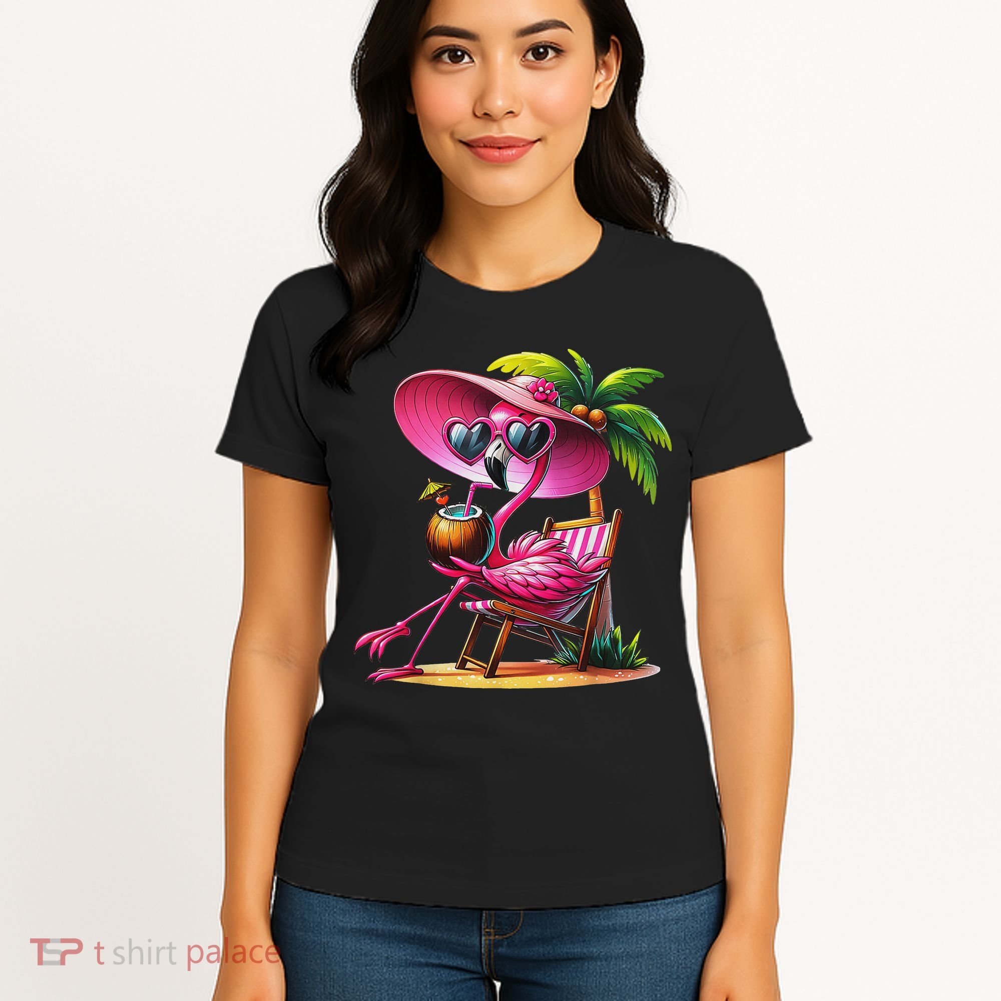Flamingo Summer Vibes Beach Palm Tree Summer Vacation Women's T-Shirt