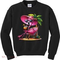 Flamingo Summer Vibes Beach Palm Tree Summer Vacation Kids Sweatshirt thumb 0