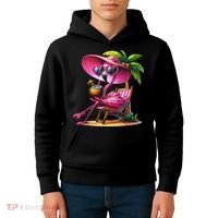 Flamingo Summer Vibes Beach Palm Tree Summer Vacation Kids Hoodie thumb 4