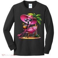 Flamingo Summer Vibes Beach Palm Tree Summer Vacation Kids Long Sleeve Shirt thumb 0