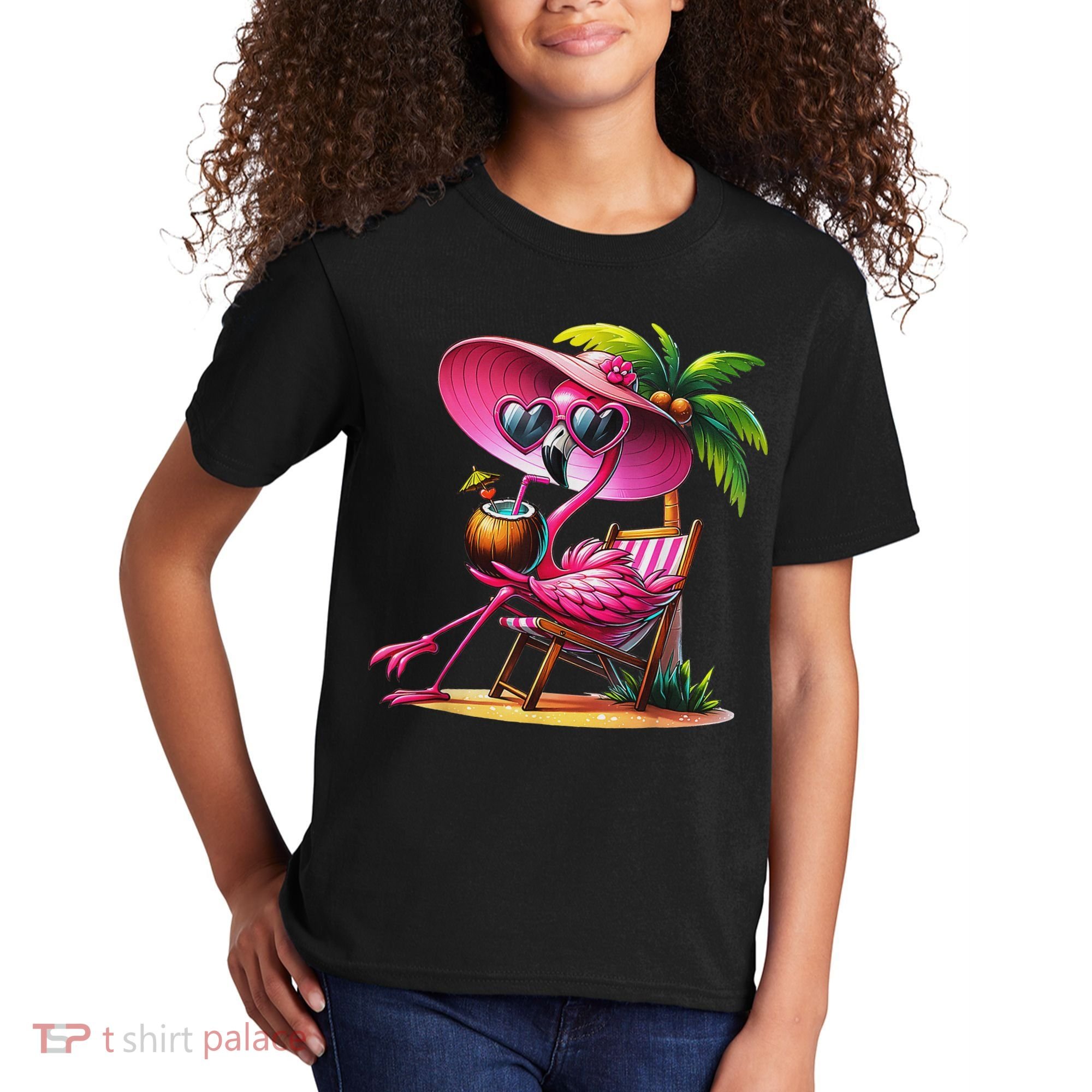 Flamingo Summer Vibes Beach Palm Tree Summer Vacation Kids T-Shirt